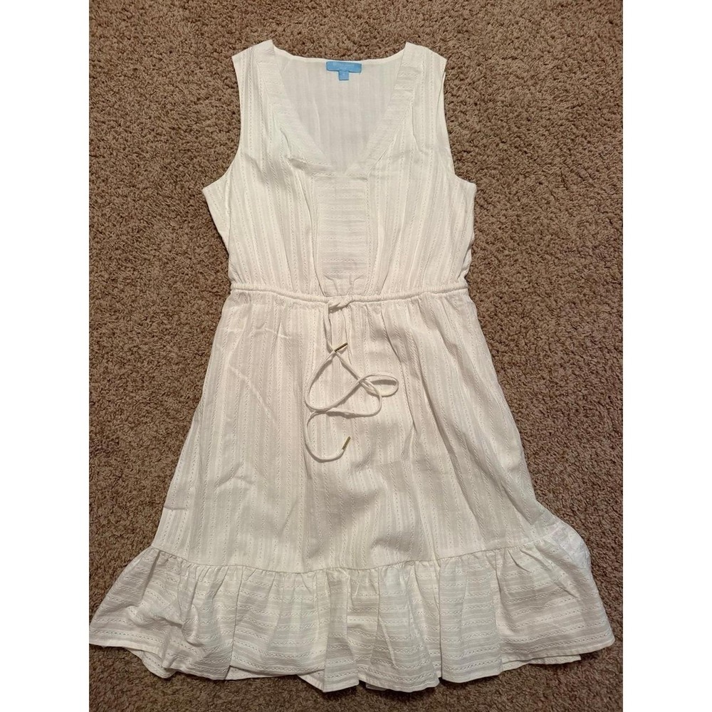 Women's Draper James White Sleeveless V-Neck Ruffle Hem Dress